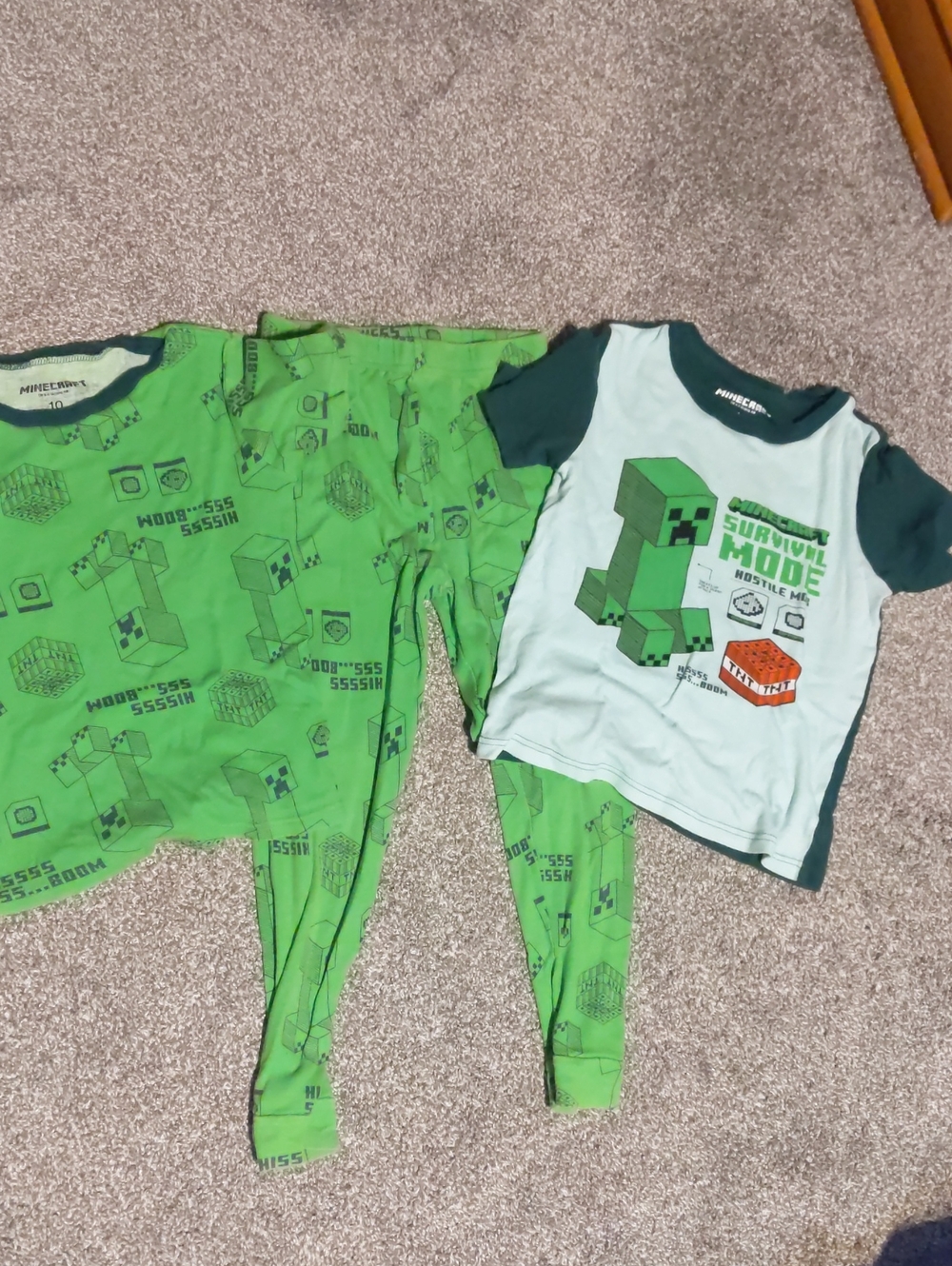 Minecraft Boys Green Creeper Pajama Set 3 Piece Size 10